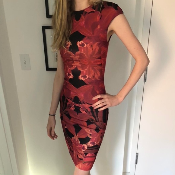 Ted Baker midi sheath dress, Size 0, Bold red floral print - Picture 3 of 11